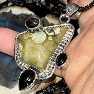 Rainforest Rhyolite Jasper & Onyx Pendant 2 1/4”